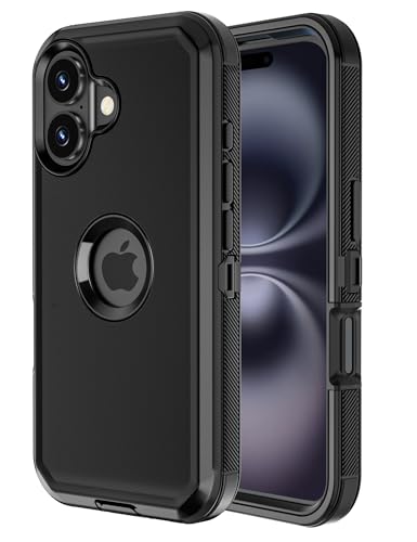 Jiunai for iPhone 16 Plus Case Heavy Duty Strong Shockproof Black