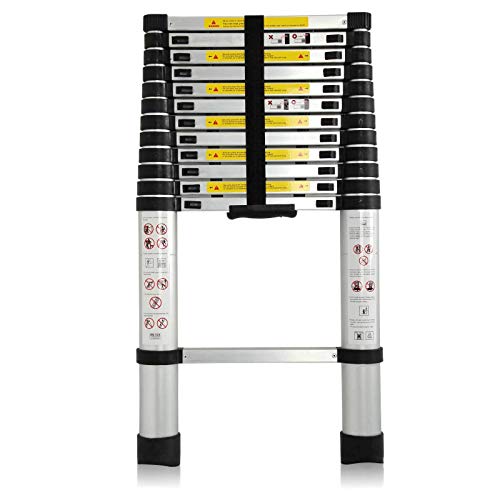 Aluminum Telescopic Extension Ladder, 12.5FT (12 Steps ) Aluminum Telescoping Ladder Max Load 330lb, Portable for Household & Outdoor Use