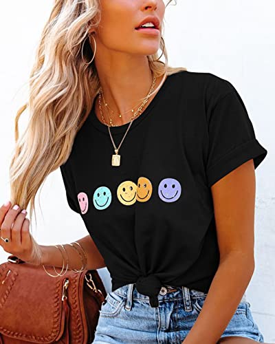 Eurivicy Women's T-Shirts Summer Funny Graphic Short Sleeve Tops Loose Casual Crew Neck Tees Black #TOP1
