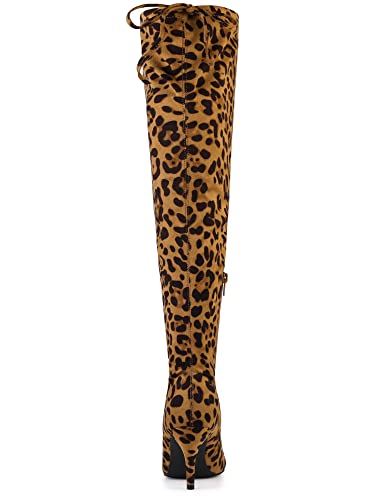 Allegra K Allegra K Women's Round Toe Chunky Heel Leopard Over the Knee High Boots 10 M US