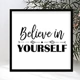 Chic Style Framed Wood Sign with Inspirational Quotes Believe in Yourself Wall Mounted Black Frame W