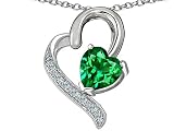 Star K 7mm Heart Shape Simulated Emerald Heart Pendant Necklace Sterling Silver