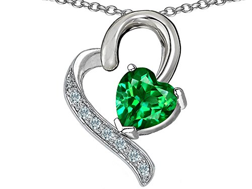 Star K 7Mm Heart Shape Simulated Emerald Heart Pendant Necklace Sterling Silver #TOP5