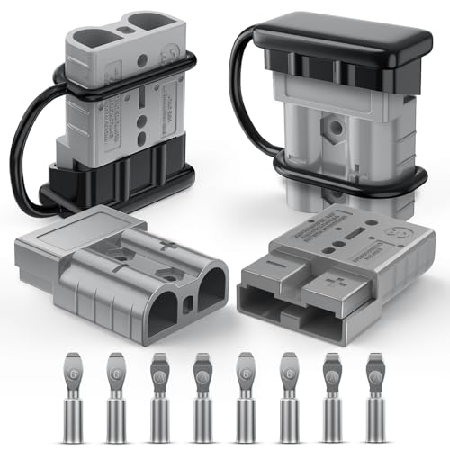 Nilight Anderson Connector 50AMP 6AWG Anderson Plug 12V-36V Battery Quick Connect/Disconnect Wire Harness Plugs Connectors Kit for 6 Gauge Cables Car Marine ATV Trailer Towing Winch Motor, 4 Pack Grey