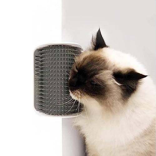 Cat Self Groomer,Soft Cat Wall Corner Massage Comb Grooming Tool,Pet Wall Corner Groomers,Pet Grooming Massage Scratcher Comb,Cats Grooming Brush Scratcher and Brush,for Long Short Fur Cats(Grey)