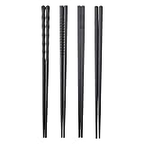 10 Paar Wiederverwendbare Fiberglas-Essstäbchen, Schwarz, 24 cm, Spülmaschinenfest, Rutschfestes Design, Ideal für Asiatische Küche, Perfekte Geschenkidee für Sushi und Nudeln Stäbchen zum essen