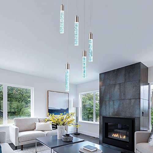 Voerqi Pendant Lights Kitchen Island,Canopy Switch To Dimmable 3000-4000-6000K Colors Pendant Lighting Brushed Nickel. Star Bubble Crystal Island Pendant Lighting #TOP3