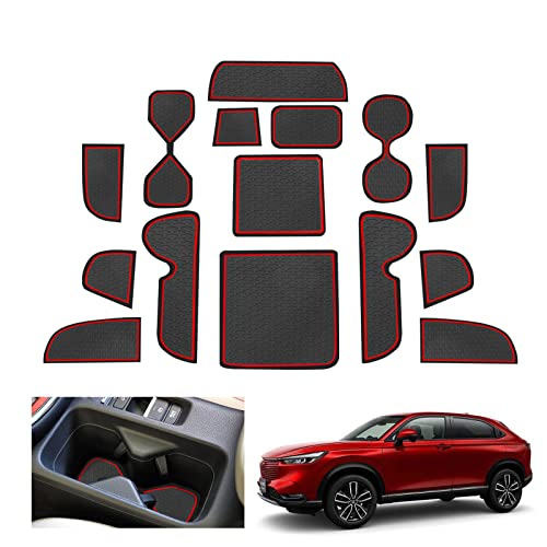 [UK RHD] GAFAT Compatible Honda HR-V 2022-2024 2025 Non-Slip Mat Set, Centre Console Drink Holder, Storage Box, Door Seam Protection, HRV Accessories (Red)