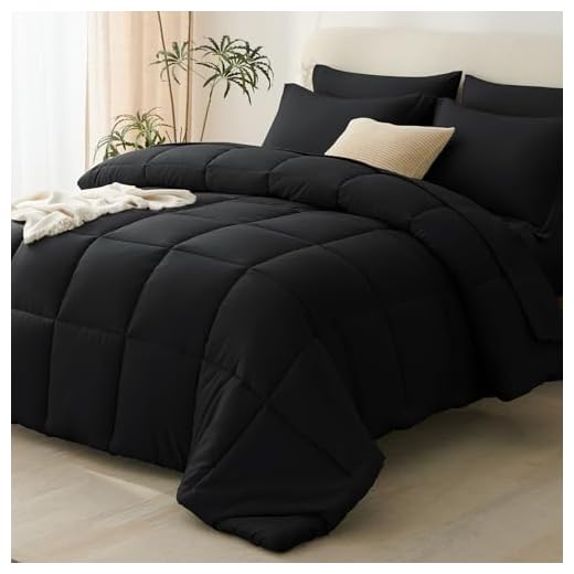 CozyLux Queen Comforter Set, 7-Piece Bed in a Bag, Black