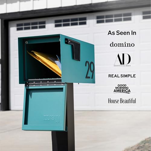 Adoorn Post Mount Mailboxes, 9.5 x 9.5 x 19.5 (HxWxD) Large, Galvanized Steel Modern Mailbox, for Daily Letters, Magazines and Packages, Weatherproof with Front Access Door - Navy