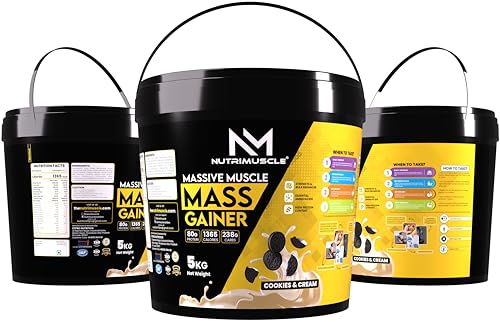 Image of Nutrimuscle Massive Muscle Mass Gainer - 5 Kgs - Cookies and Cream flavour - For Strenghth, Muscle and Mass Gain
