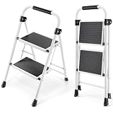 KINGRACK 2 Stufen Kleine Leiter, Trittleiter mit Anti-Rutsch, Breitem Pedal