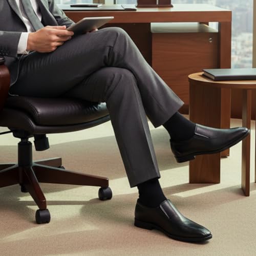 Image of Chardonnay Men's Black Leather Slip On Formal Shoes | Comfortable Loafers for Office, Business