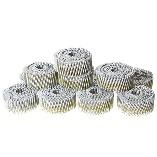 mitoharet 15-Degree Collated Wire Coil Siding Nails 2Inch x 0.092Inch 3600 Count Full Round-Head, Ring Shank, Hot-Dipped Galvanized for Rough Nailing of Lathing and Sheathing Materials