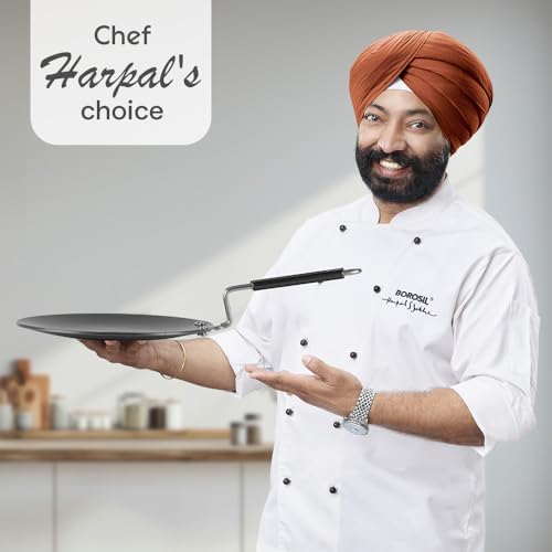 Image of Borosil 25 cm Hard Anodized Concave Tawa | Aluminium Grade 3003 | Glossy Exterior & Matt Interior | Even Heat Distribution | Easy to Clean | 5 Years Warranty