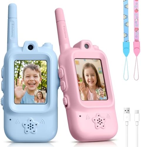 AQLL Kids Video Walkie Talkies, 2 Pack Rechargeable Long Range Walkie Talkies for Kids, Two-Way Radios with Voice Changer, Indoor Outdoor Toys,Children's Day Birthday Gifts for Boys & Girls Ages 3–12