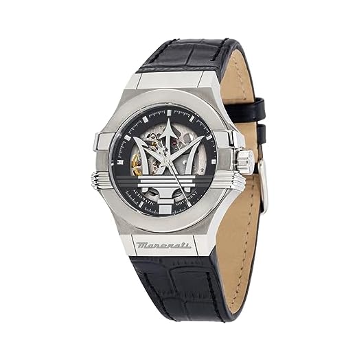 Maserati Reloj para Hombre, Colección Potenza, Movimiento mecánico automático, Solo Tiempo, en Acero y Cuero - R8821108001