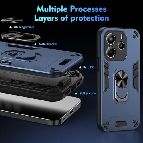 Image of ShieldTech Back Cover for Redmi Note 14 5G | Rugged Armor Case with Ring Stand | 360 Protection | Shockproof | Camera & Screen Guard for Redmi Note 14 5G (PC, Blue)