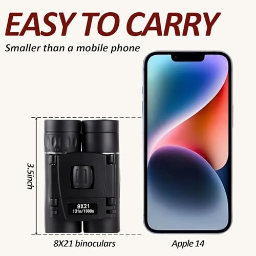 8X21 Binoculars Black, Compact High-Definition Binoculars for Adults & Kids with Universal Phone Clip – Perfect for Bird Watching, Travel, Camping, Concerts & Outdoor Activities