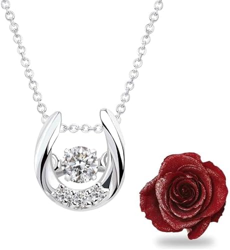 Sears Dancing Stone Open Heart Necklace with Preserved Flower Rose Box sp10-0001-1218, Silver
