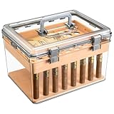 Vilom シガーケース 木製エージング｜密閉＆ハニカム構造で保湿・通気・防湿・防虫｜多機能・大容量収納｜持ち手付きで持ち運び簡単｜葉巻や小物の整理に最適 (小さいサイズ＋保湿バッグ)