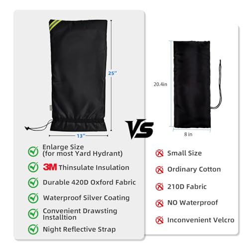 Enlarge Outdoor Faucet Covers for Winter, 3M Thinsulate Faucet Sock Sprinkler Freeze Protector, Reusable Thicker Waterproof Insulated Spigot Cover for Garden Lawn Faucets Yard Hydrant Black 13" x 25" by Joramoy - Image 5