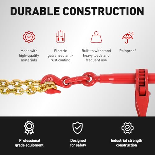 Ratchet Chain Binder 2PCS, 3/8" to 5/16" Heavy Duty Load Binders with G80 Chains 5/16"x10FT 4900lbs Secure Load Limit, Tie Down Hauling Chain Binders for Flatbed Truck Trailer