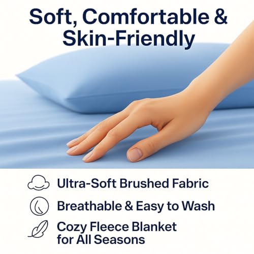Image of Care Bed Sheets Set 4 Pcs - 36 inchx80 inch Fitted Sheet, Flat Sheet, Pillowcase & Blanket - Twin XL Hospital Style Sheets for Home or Adjustable Beds(Blue)