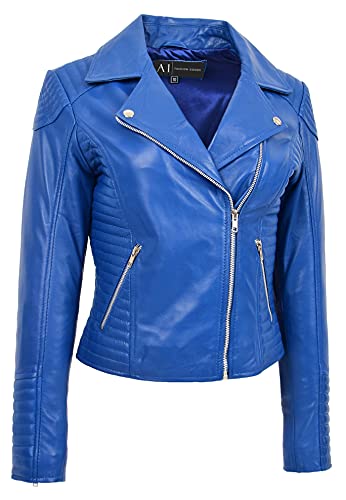 Veste matelassée en cuir véritable bleu Bella confection premium