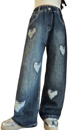 NABER Kids Girls' Wide Leg Ripped Denim Pants Ripped Jeans Age 5-14 Years