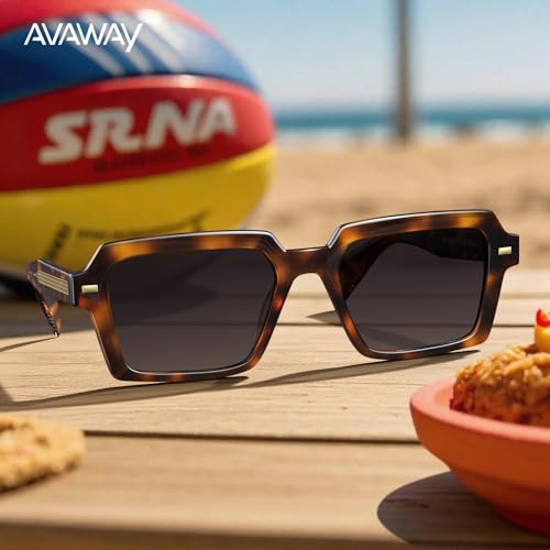 AVAWAY Rectangle Mens Polarized Sunglasses, Acetate Stylish UV Protection Geometric Narrow Sun Glasses Designer Fashion Shade3