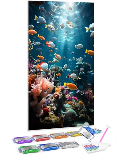 Pintar con diamantes 5D Jumpdot de gran tamaño 70x40 cm con diseño submarino brillante