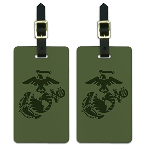 Marines USMC Green Logo Luggage ID Tags Suitcase Carry-On Cards - Set of 2