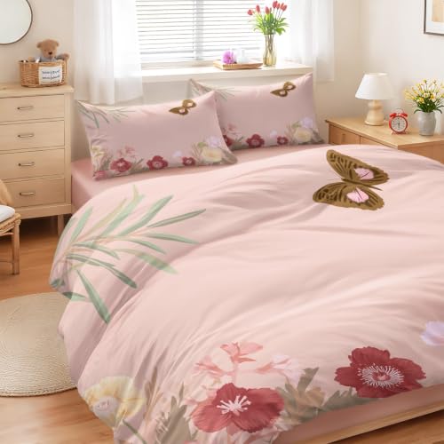 Drap housse papillon et housse de couette fraîcheur botanique