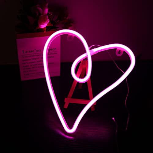 ENUOLI Heart Pink Neon Sign, Neon Light Sign Heart Light Pink Room Decor for Wall Battery Operated or USB Powered LED Neon Light for Party Wall Decorations Wedding Christmas Valentine's Gift
