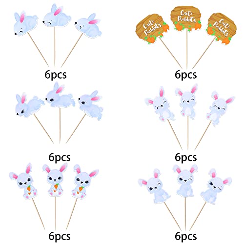 36 Pack Easter Cupcake Toppers Double Sided Cute Rabbit Carrot Easter Bunny Cupcake Picks For Happy Easter Spring Baby Shower Birthday Theme Cupcake Decorations Party Supplies #TOP2