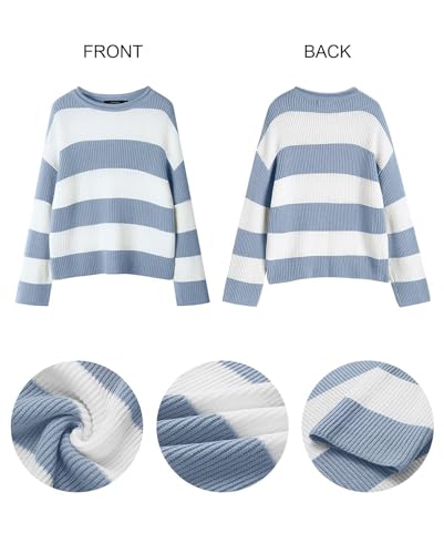 Image of Women's Striped Knitted Pullover Crew Neck Fall Winter Sweater Long Sleeve Color Block Jumper