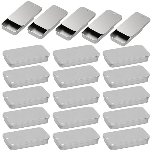 Paifeancodill Metal Slide Top Containers, 20 Pcs Mini Portable Box, Small Empty Storage Tins With Lids for Lip Balm, Candies, Candles (Silver)
