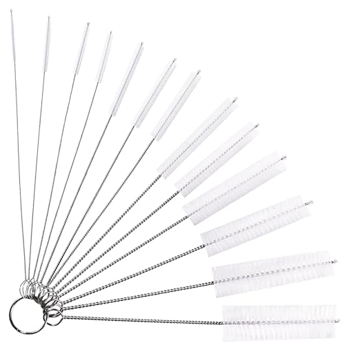 YIXISI 13 Pezzi Spazzole per Bottiglie Set, Spazzole per Cannucce, Spazzola per Beccuccio del Bollitore, per Cannucce Imbuto Teiera Ugelli Cannucce Tastiere, Bianco