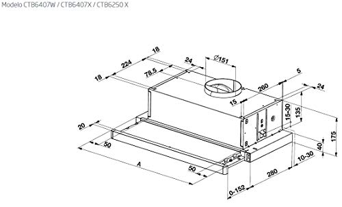 Beko CTB 6407 X 280 m³ h Conduit Recirculation 63 dB Intégré Acier inoxydable 2 ampoule - vue 3