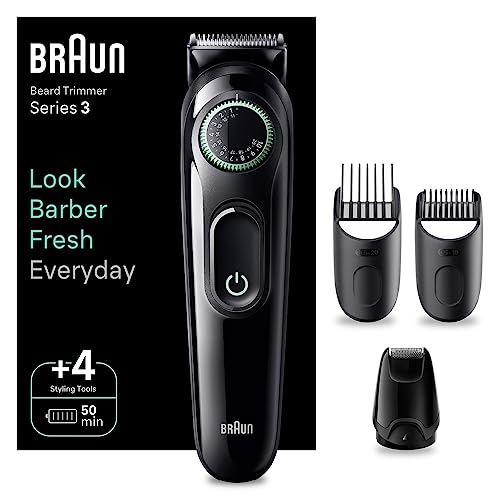 Braun Beard trimmer, trimmer, ultra sharp blade clippers, 40 length settings, gift man, BT3421, Black/Vibrant Green