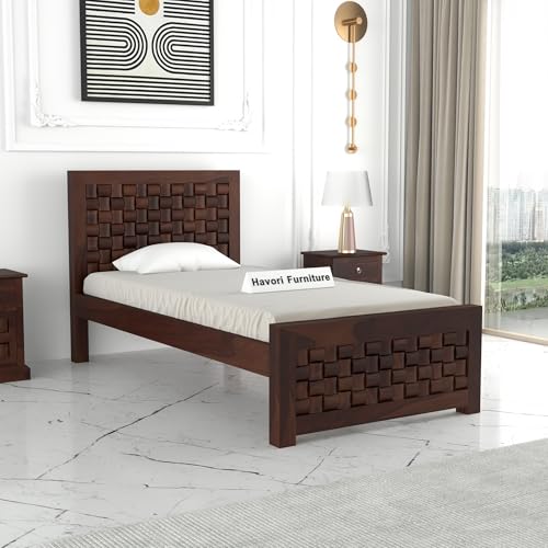 Image of Solid Sheesham Wood Single Size Bed Without Storage for Bedroom Living Room Single Cot for Home Wooden Palang for Hotel (Walnut, Size 6 * 4)