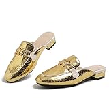 Women's Mules Backless Non-Slip Slippers Comfortable Lovely Bow Fashion Pointed Women Mules Golden Size 9