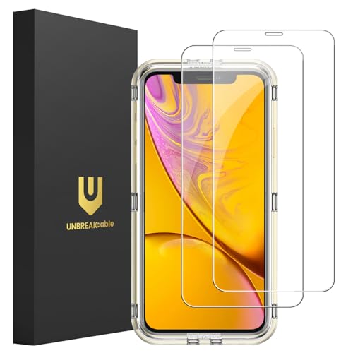 UNBREAKcable 2-Pack Screen Protector for iPhone 11/iPhone XR, Military-Grade Shatterproof Tempered Glass [9H+ Hardness] [Easy Installation Frame] [99.99% HD Clear] for Apple iPhone XR/11
