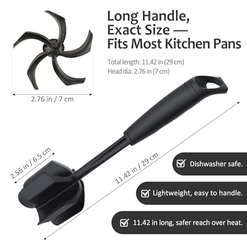 Ourokhome Meat Chopper and Potato Masher, Heat Resistant Nylon Ground Beef Smasher for Hamburger, 5 Curved Blades Nonstick Mixer & Stirrer, Practical Kitchen Gadgets, Black - Thumbnail 5