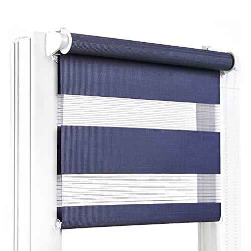Fenster DEKOR - Rollos für Fenster Marineblau - Klemmfix Rollo ohne Bohren B80 x H150 cm - Doppelrollo mit Einer Breiten Auswahl an Größen und Farben - Blickdichte Rollos, einfach zu montieren