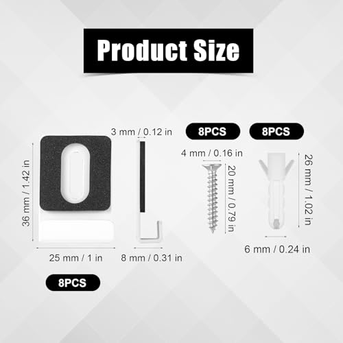 Image of 8pcs Metal Mirror Clips, Heavy Duty Metal Mirror Holder Kit Frameless Mirror Holder Wide Channel Mirror Hangers with Screws Rubber Pads for Wall Mounting Hardware Mirror Billboard Displays(White)