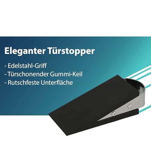 Westcott Türstopper in Keilform Schwarz | Gummi Türstopper mit Edelstahl Griff | Rutschfeste Unterfläche | Passend für alle Türen und Böden | 12cm x 5cm x 3cm | E-19000 00