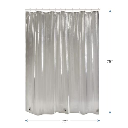 Image of AmazerBath 72x78 Long Shower Curtain Liner, Clear Black Plastic Shower Curtain Liner, Waterproof PEVA Shower Liner, Cute Lightweight Shower Curtains for Bathroom with 3 Magnets & Rustproof Grommets