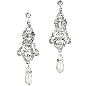 BABEYOND 1920s Flapper Art Deco Gatsby Earrings 20s Flapper Gatsby Accessories Vintage Wedding Dangle Pearl Earrings